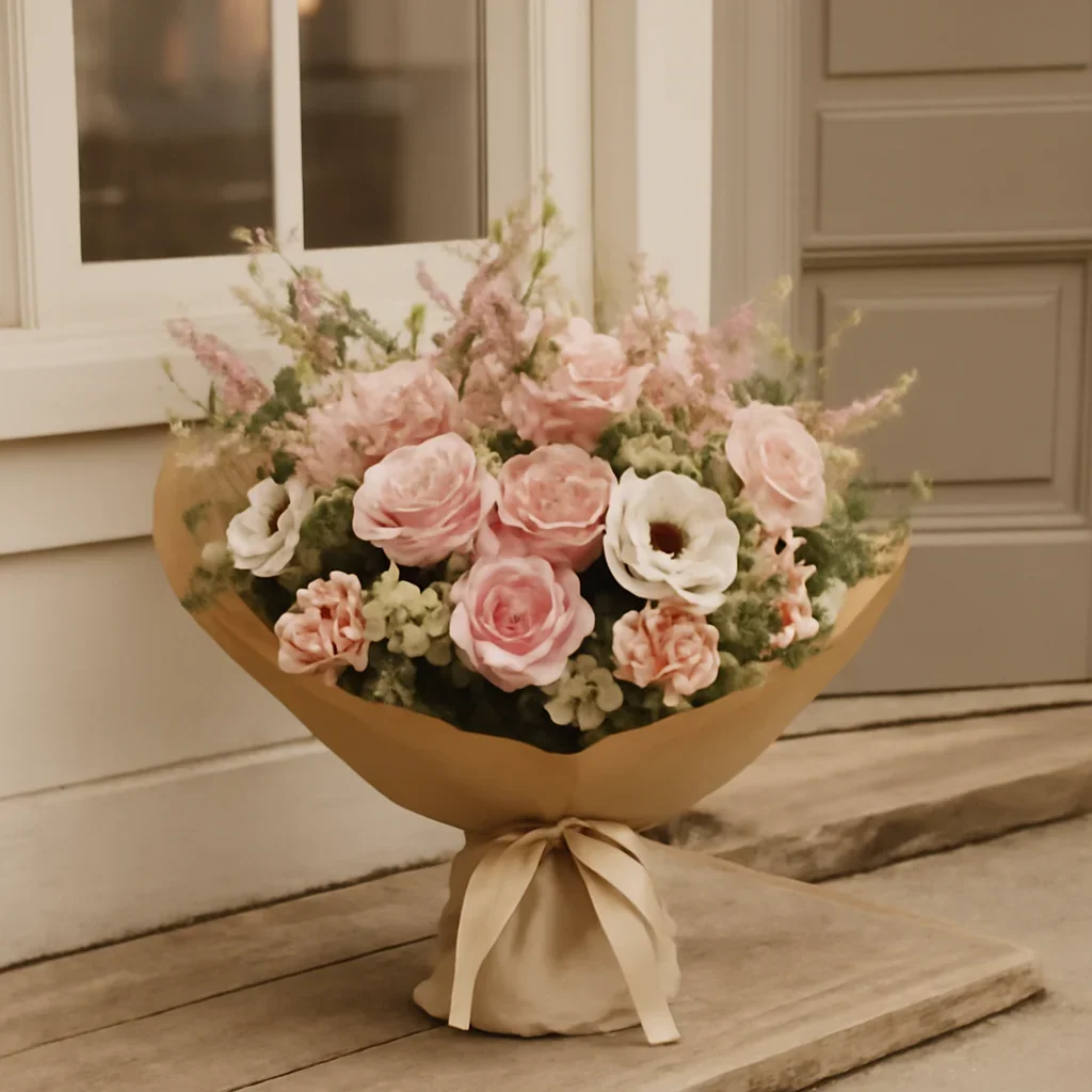 Fresh flowers styled for delivery and pickup in About