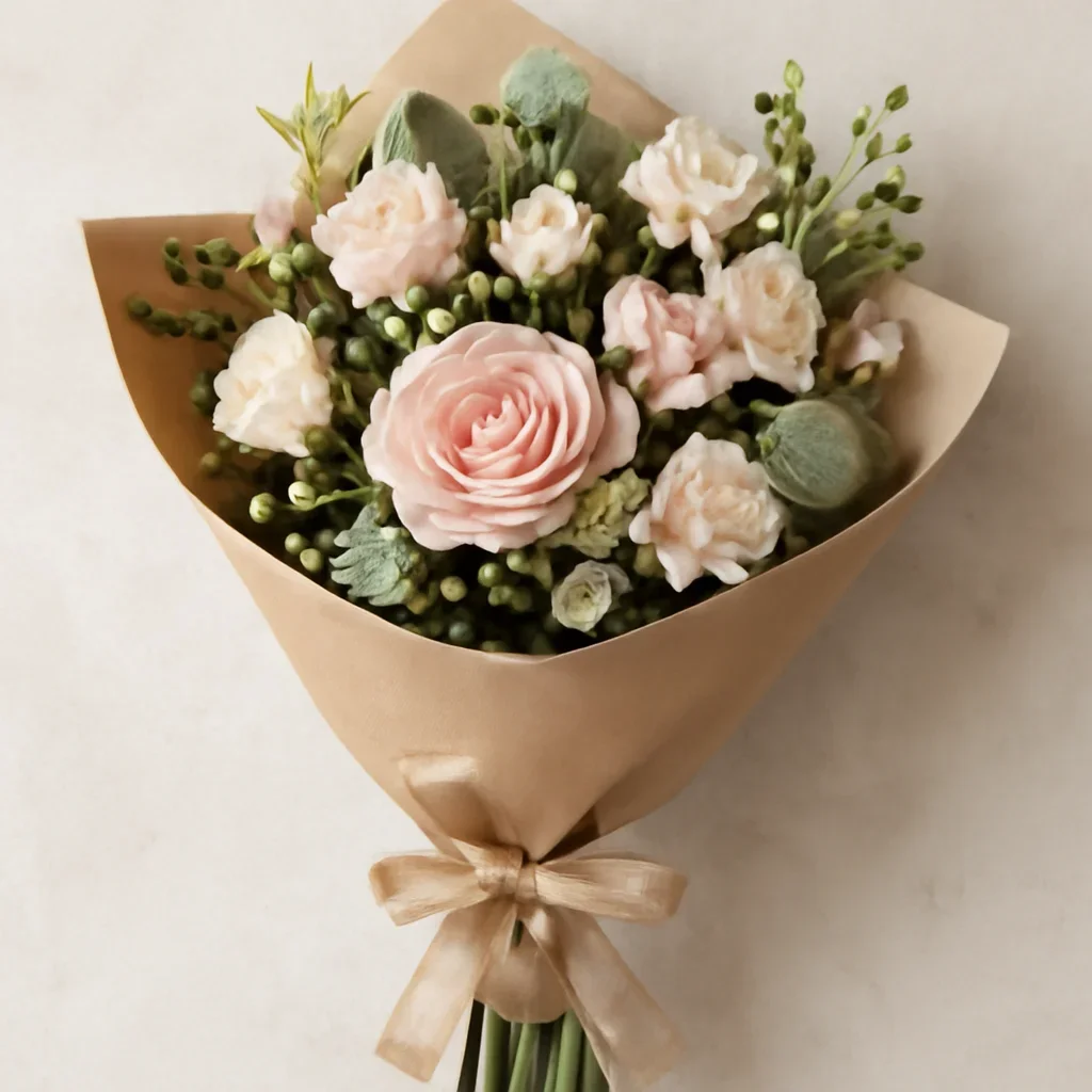 Thoughtful floral arrangement wrapped and ready to order
