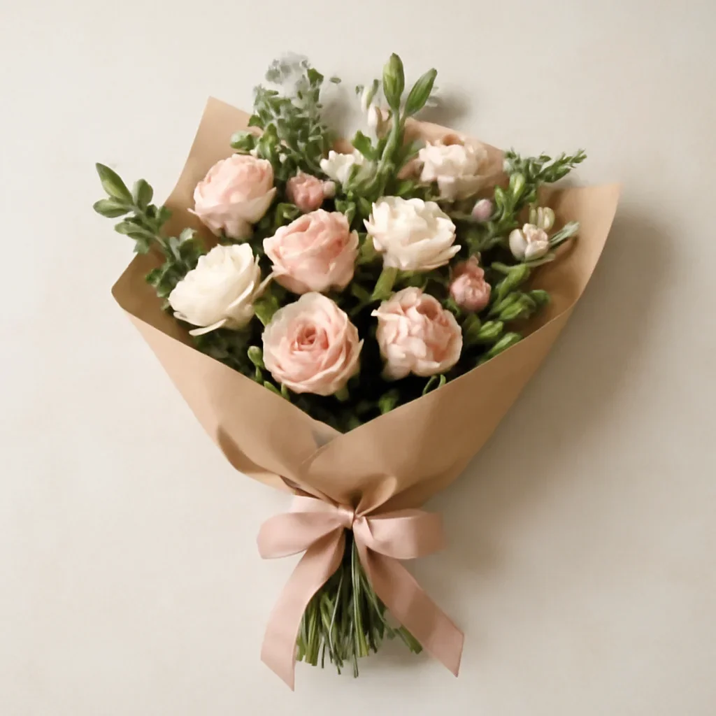 Thoughtful floral arrangement wrapped and ready to order