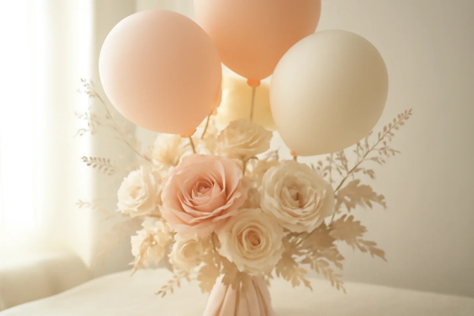 Handcrafted floral design representing balloons & add-ons