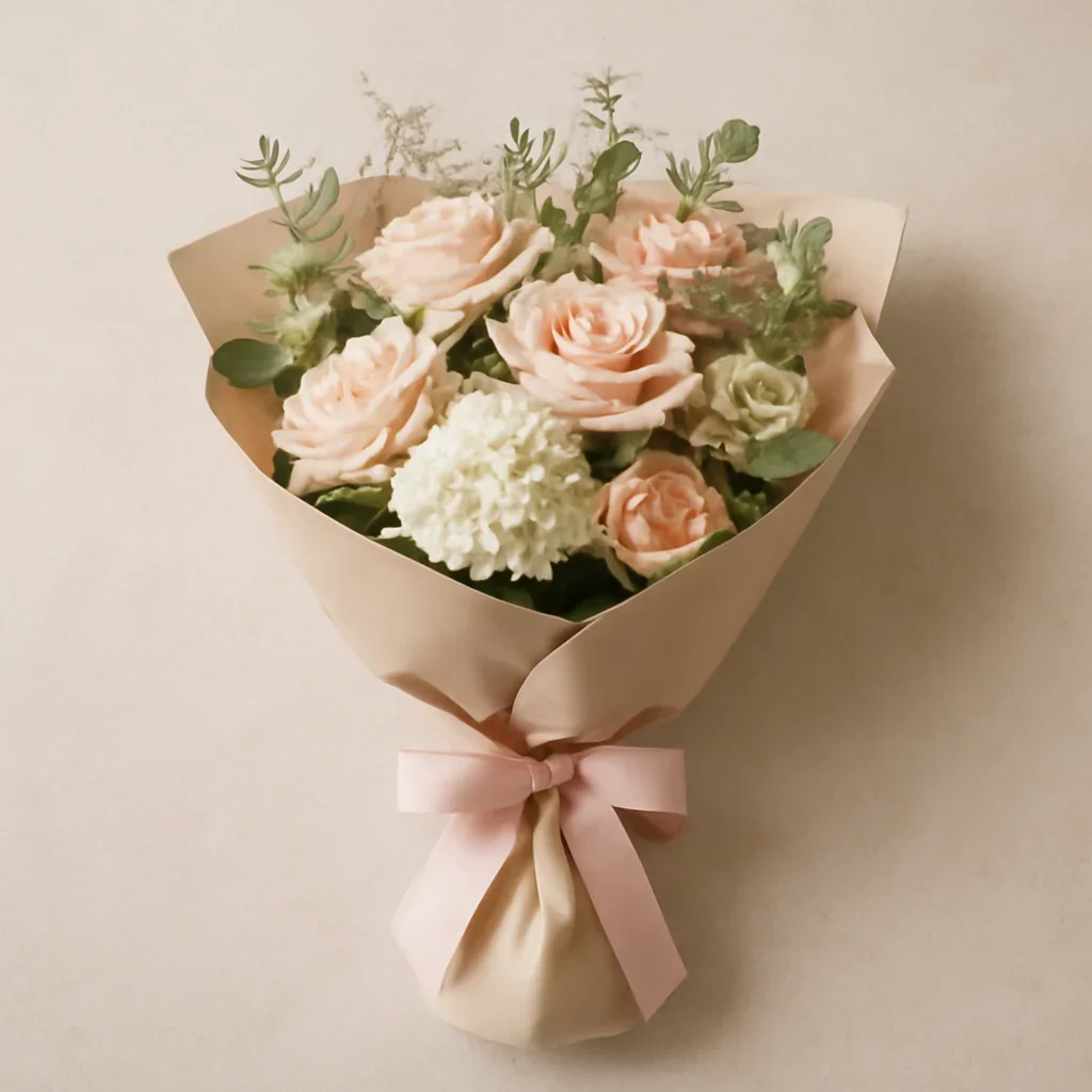Thoughtful floral arrangement wrapped and ready to order