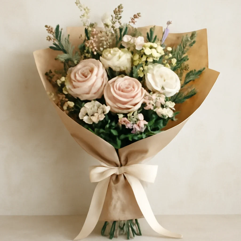 Thoughtful floral arrangement wrapped and ready to order