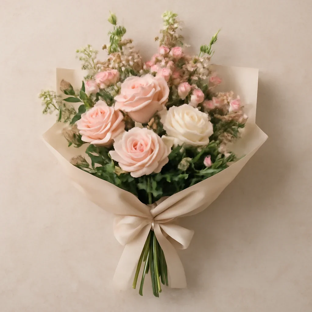 Thoughtful floral arrangement wrapped and ready to order