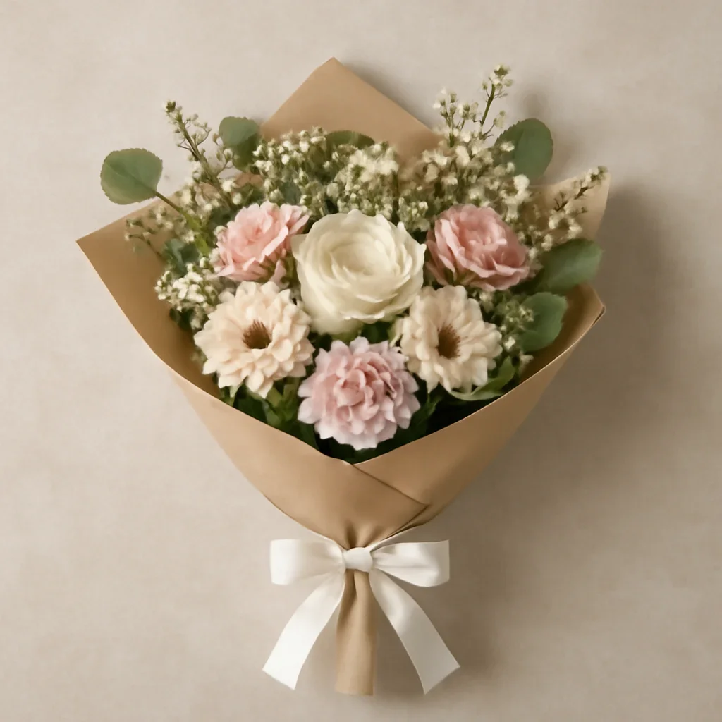 Thoughtful floral arrangement wrapped and ready to order