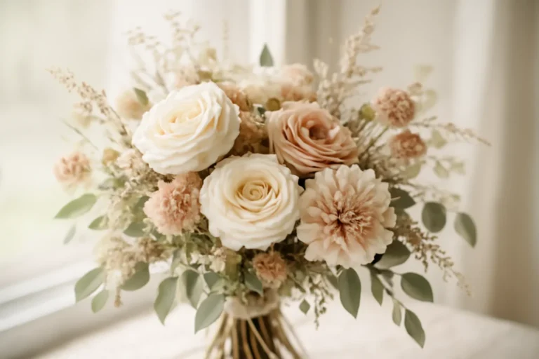 Handcrafted floral design representing fall wedding flowers for rustic ontario venues