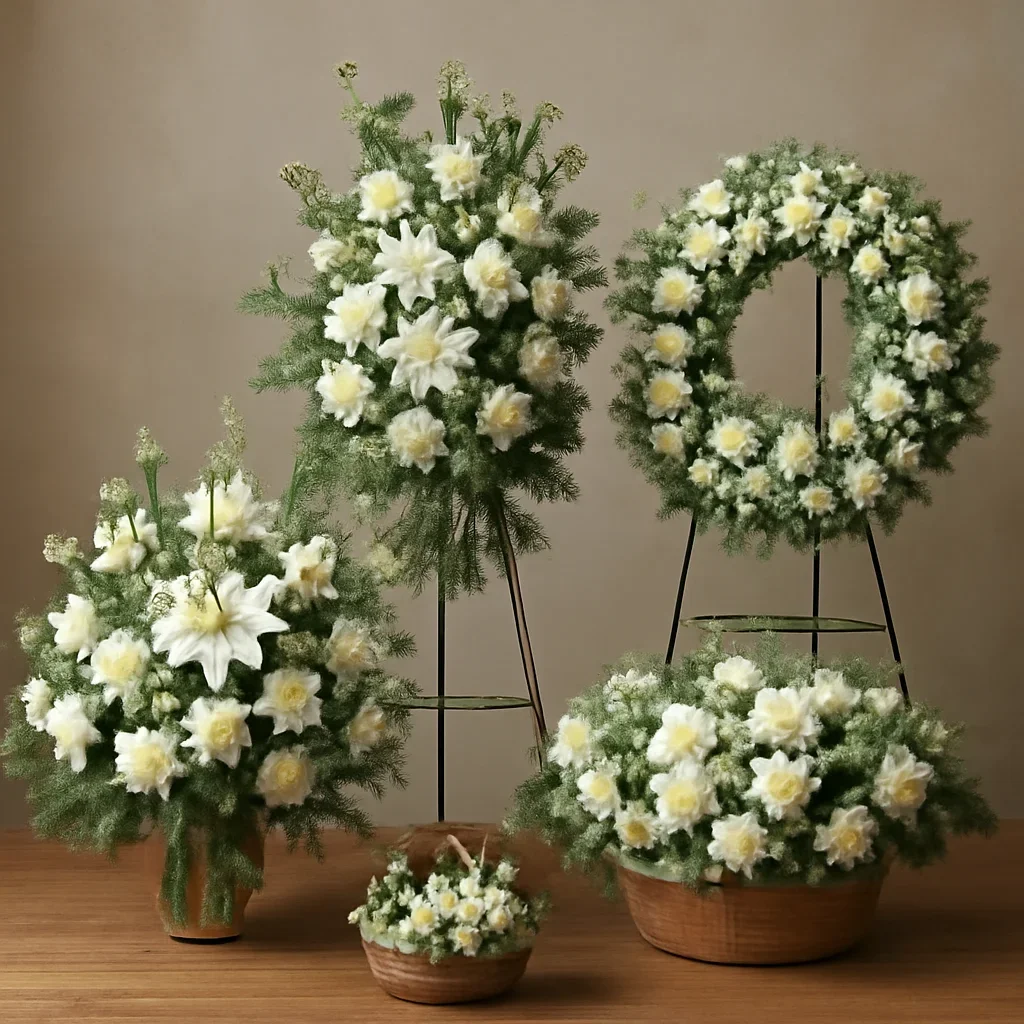 Editorial floral scene supporting funeral sprays, wreaths, and baskets: what's appropriate?