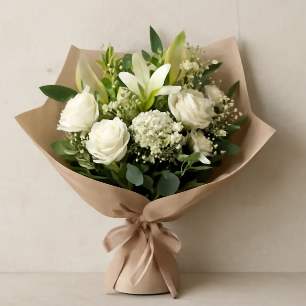 Thoughtful floral arrangement wrapped and ready to order