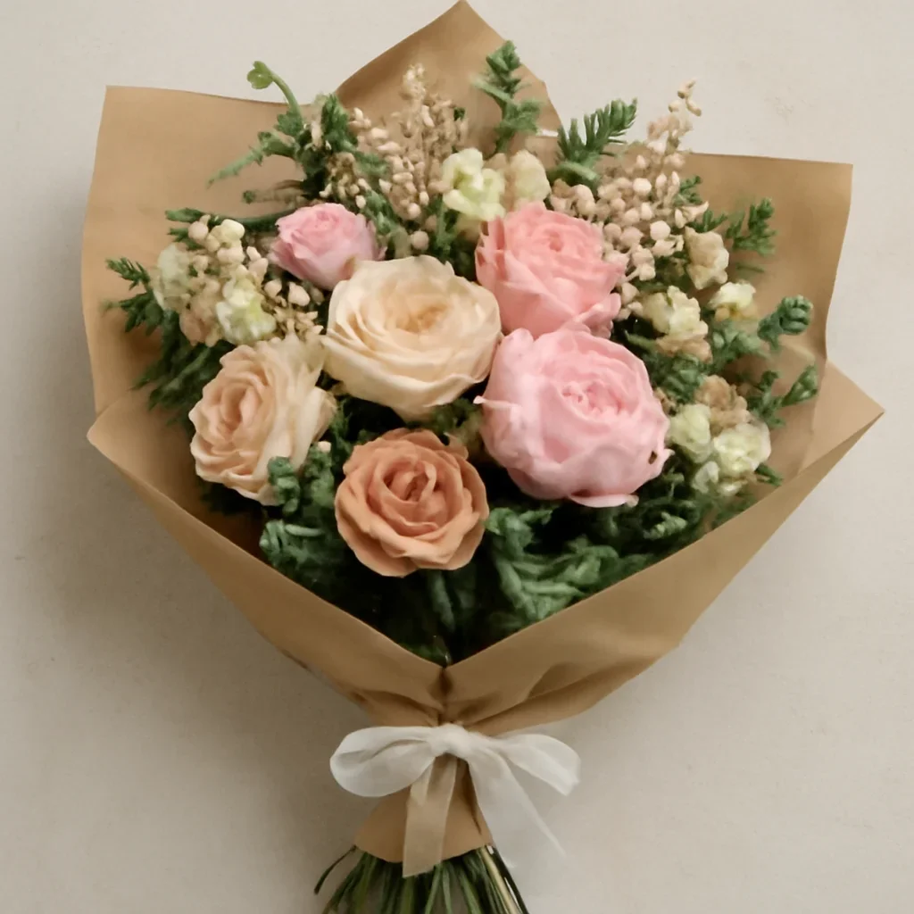Thoughtful floral arrangement wrapped and ready to order