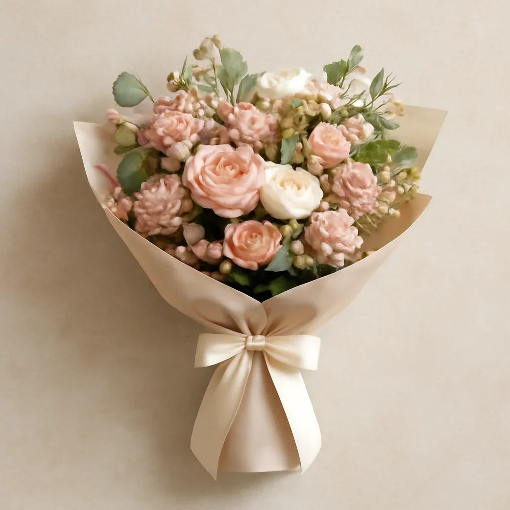 Thoughtful floral arrangement wrapped and ready to order