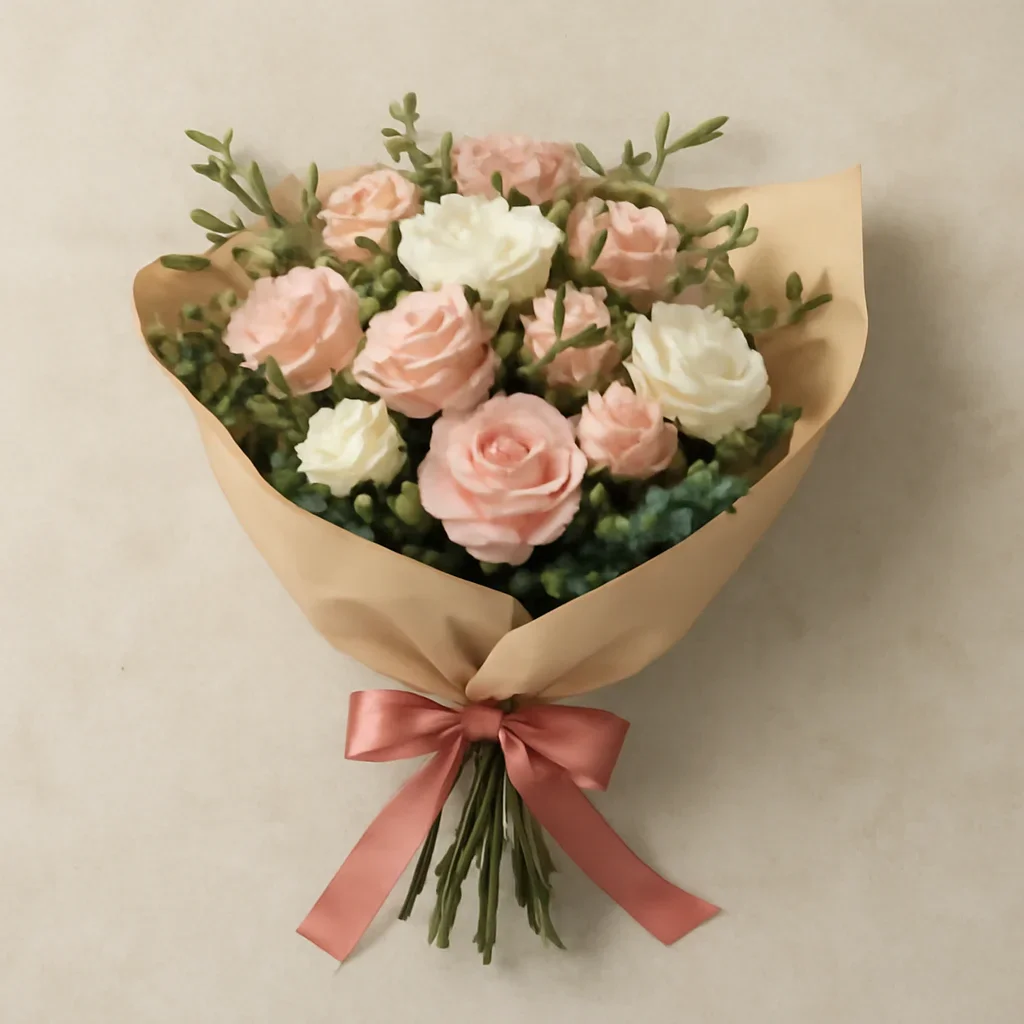 Thoughtful floral arrangement wrapped and ready to order