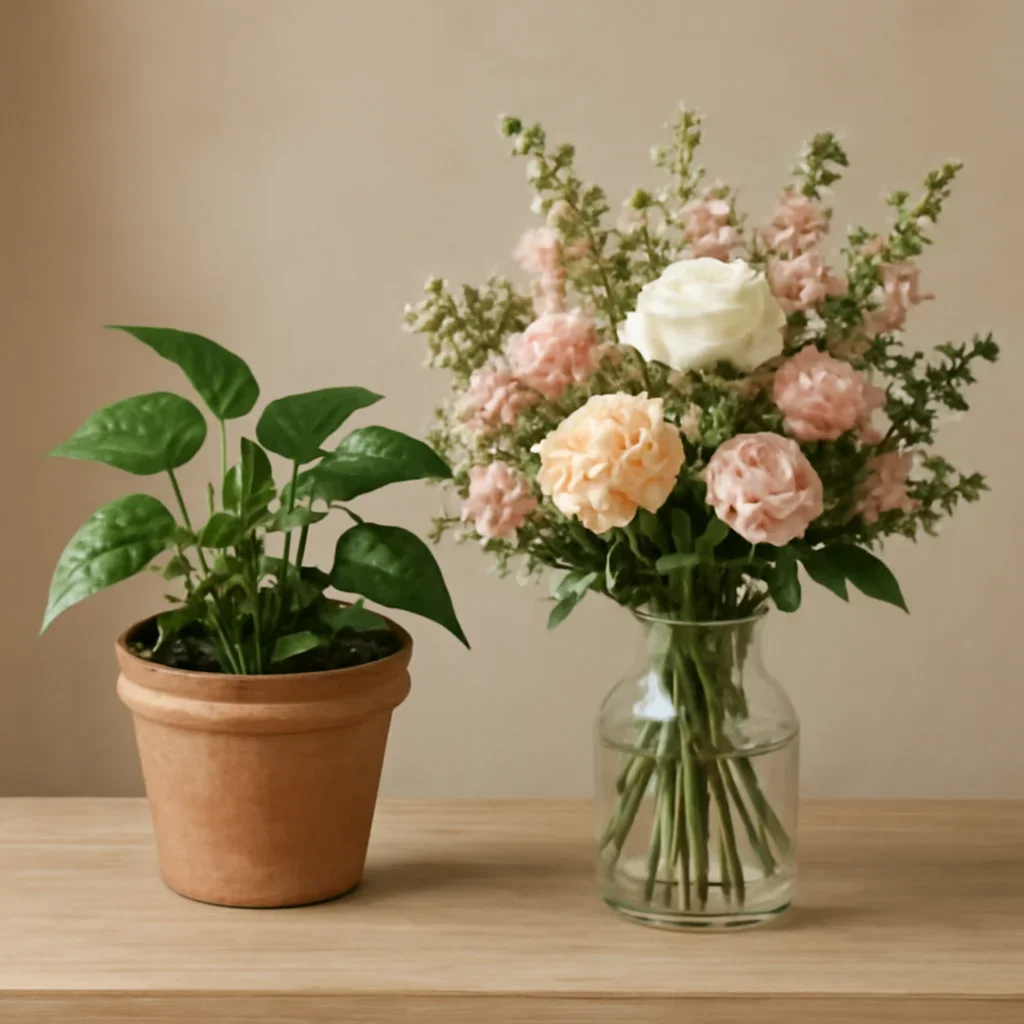 Editorial floral scene supporting plants vs flowers: which gift lasts longer?