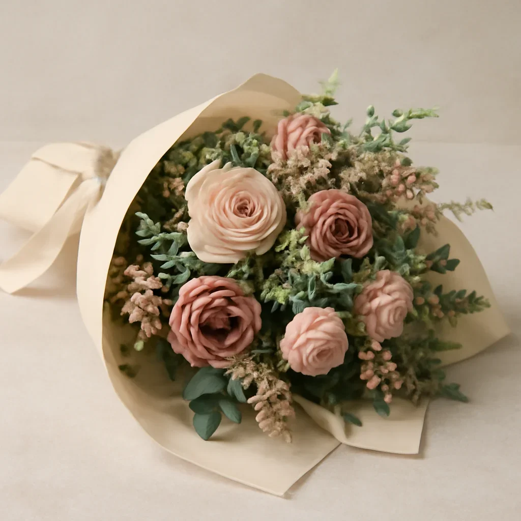 Thoughtful floral arrangement wrapped and ready to order