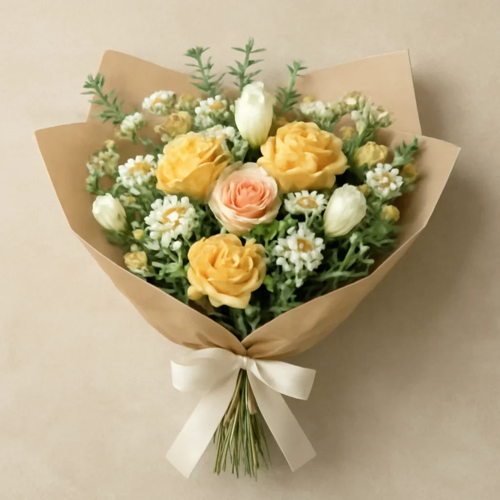 Thoughtful floral arrangement wrapped and ready to order