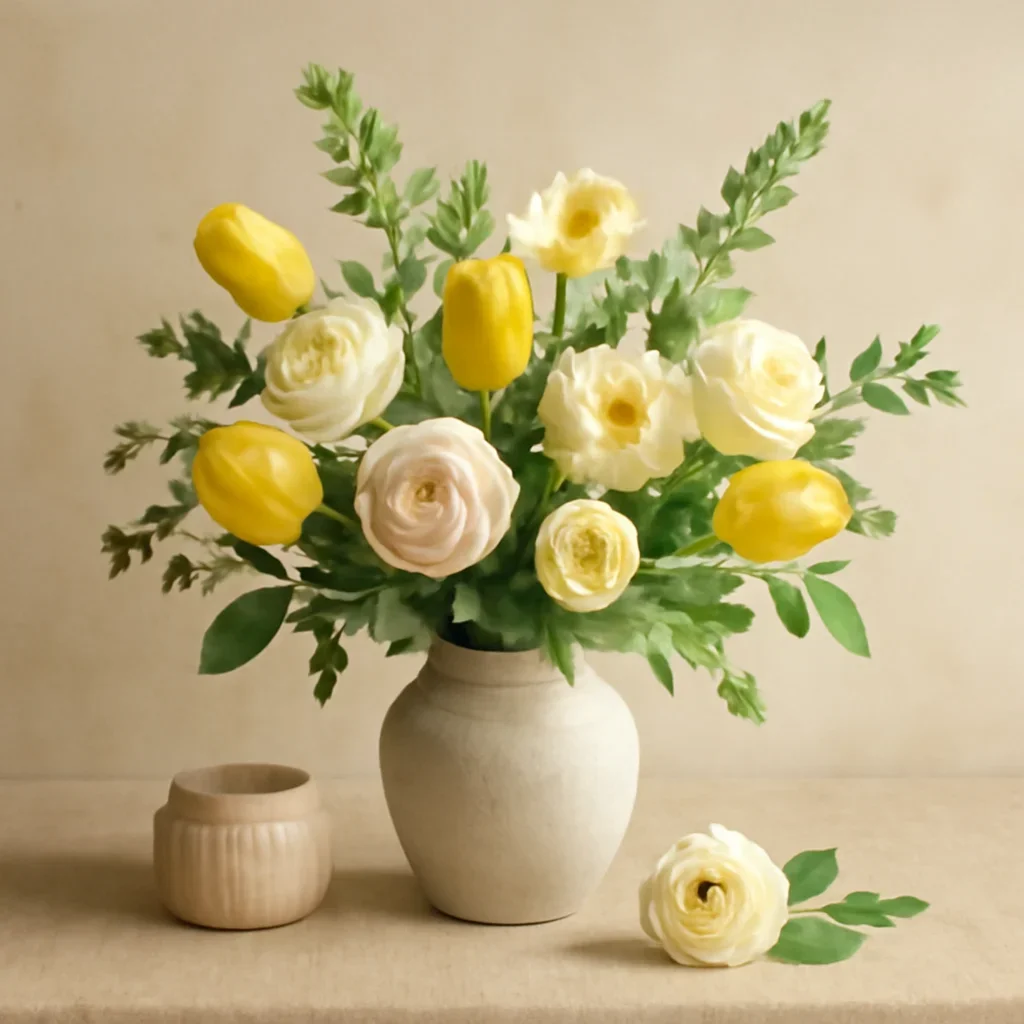 Editorial floral scene supporting spring flowers that last longer in the vase