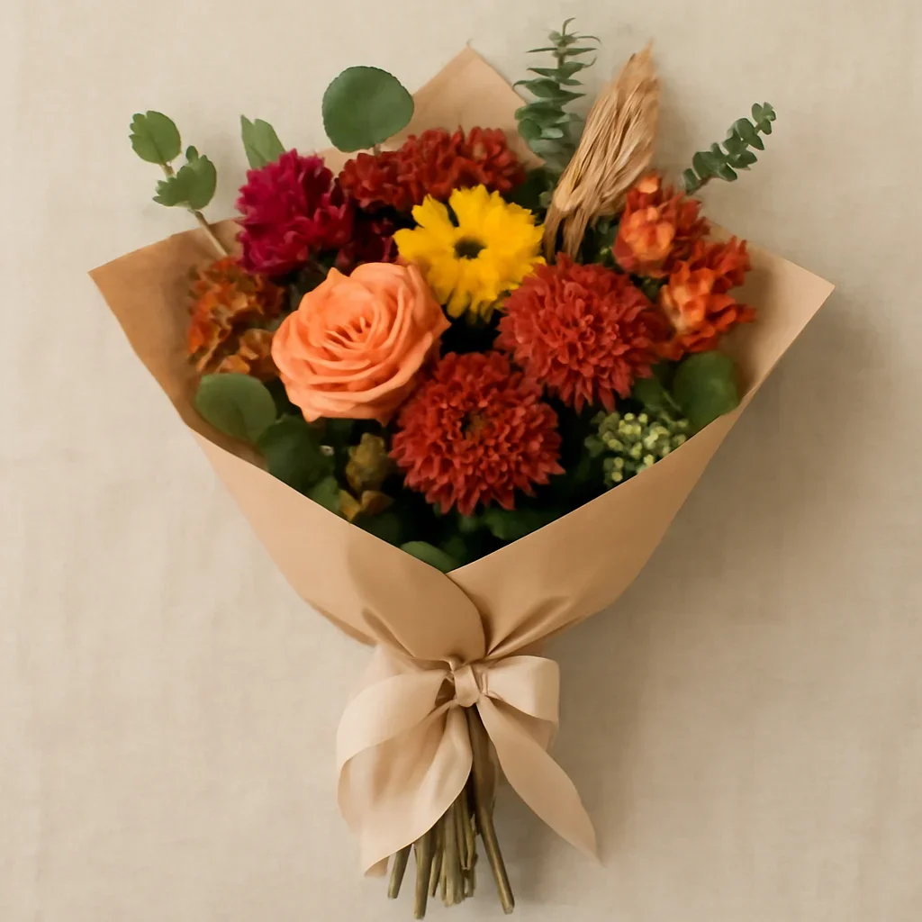 Thoughtful floral arrangement wrapped and ready to order