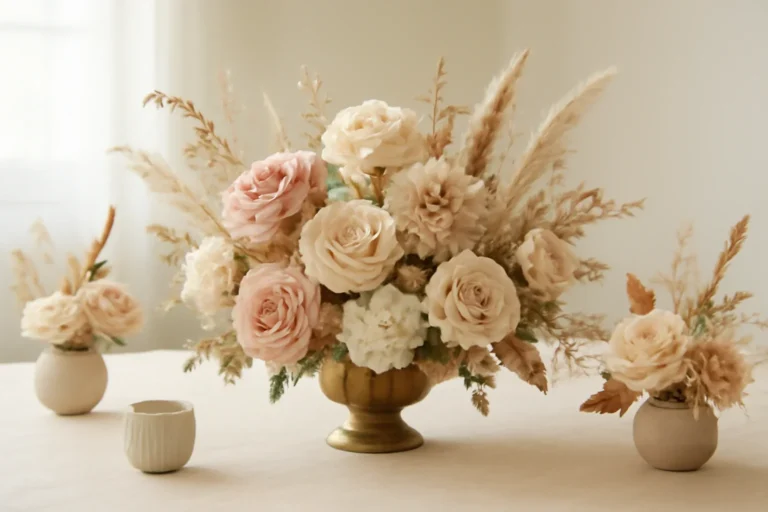 Handcrafted floral design representing thanksgiving centerpieces for home and event tables