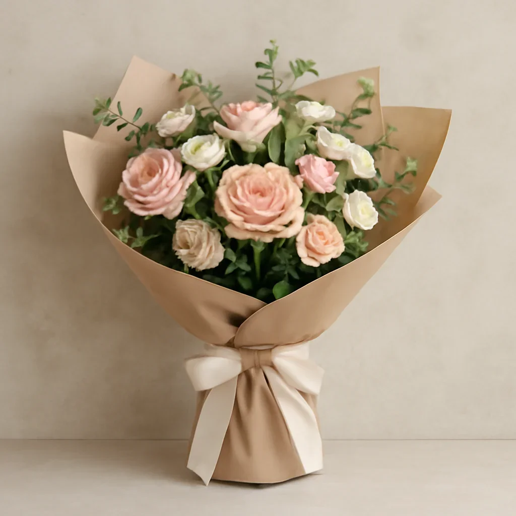 Thoughtful floral arrangement wrapped and ready to order