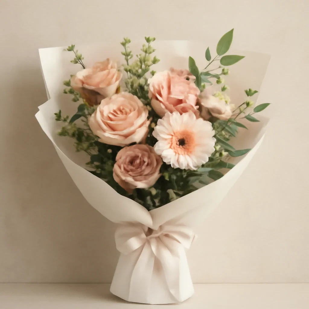 Thoughtful floral arrangement wrapped and ready to order