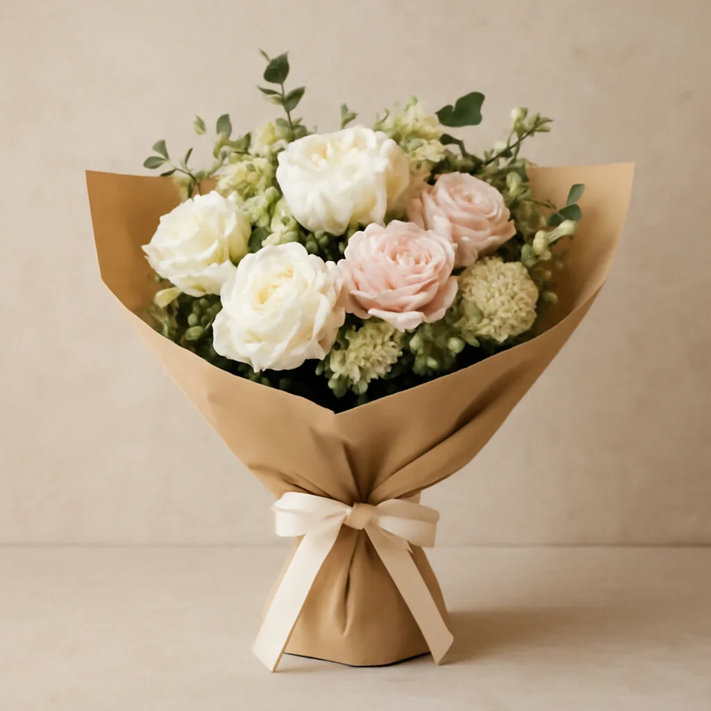 Thoughtful floral arrangement wrapped and ready to order
