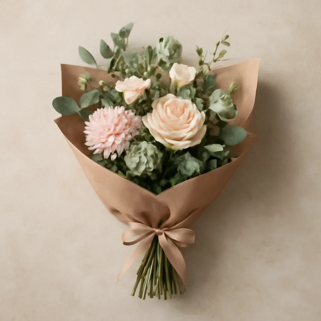 Thoughtful floral arrangement wrapped and ready to order