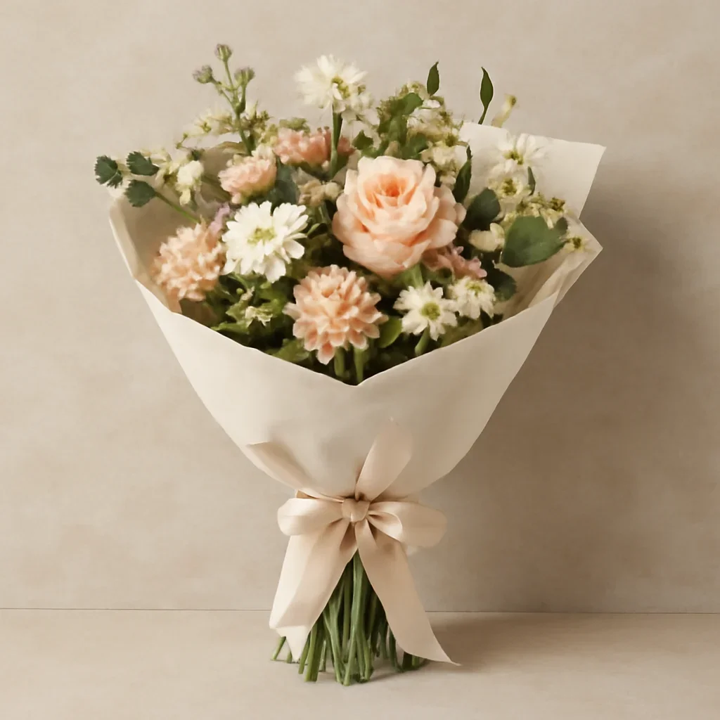 Thoughtful floral arrangement wrapped and ready to order
