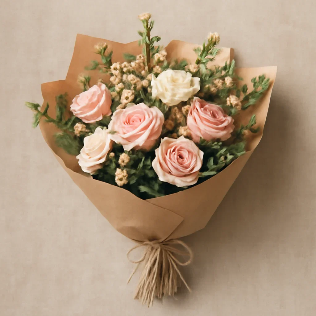 Thoughtful floral arrangement wrapped and ready to order