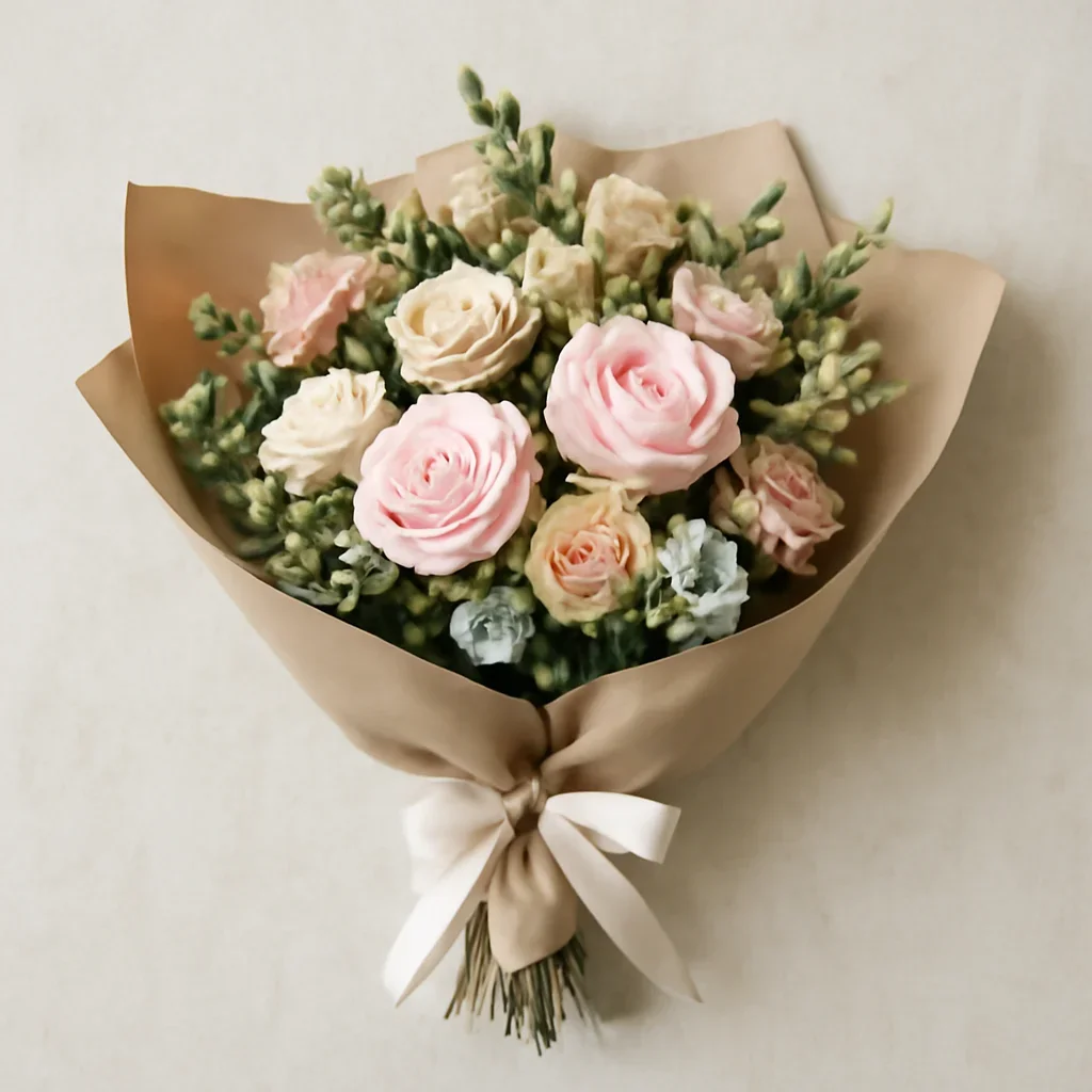 Thoughtful floral arrangement wrapped and ready to order