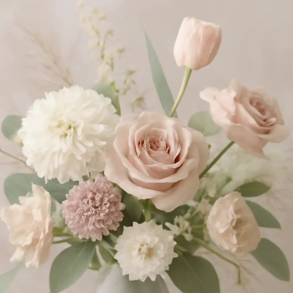 Seasonal flowers and design details related to custom flower arrangements