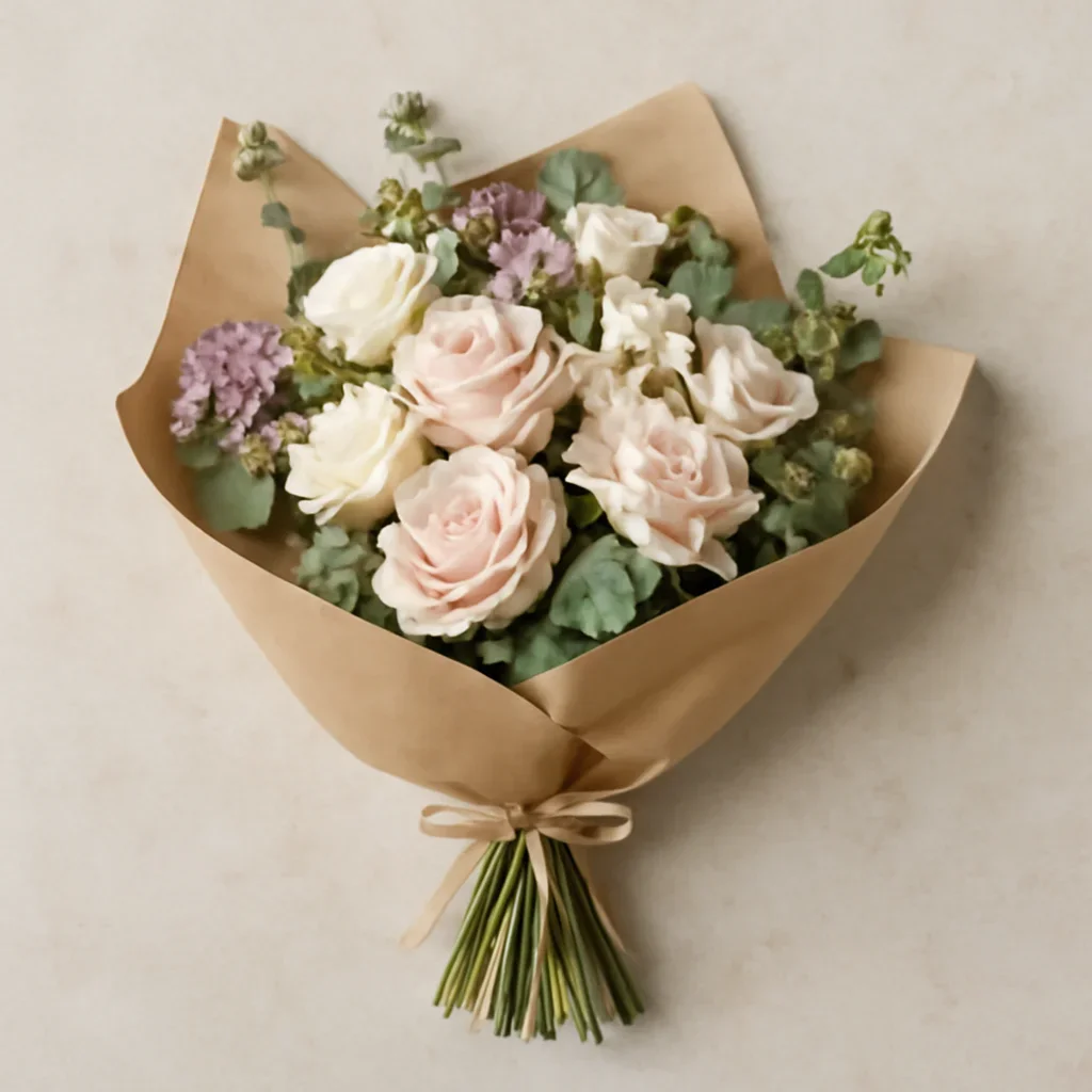 Thoughtful floral arrangement wrapped and ready to order