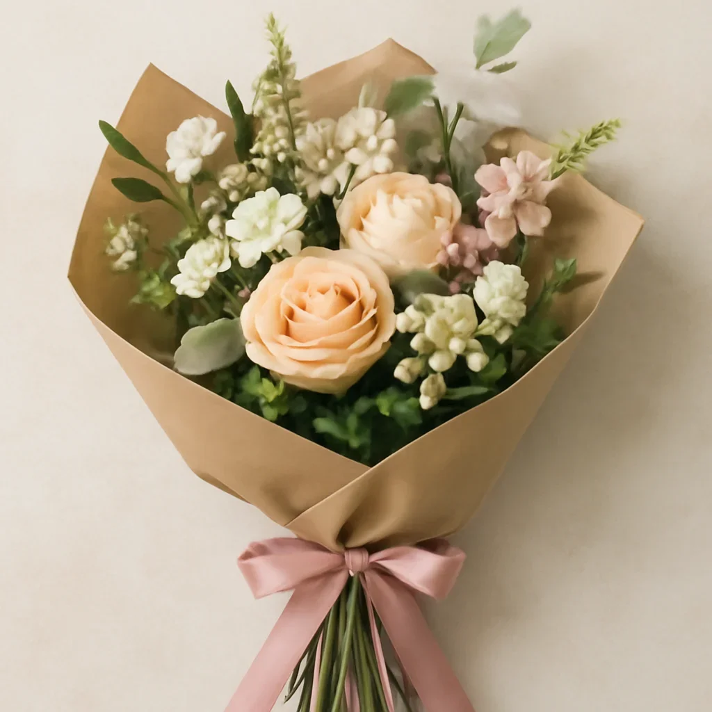 Thoughtful floral arrangement wrapped and ready to order