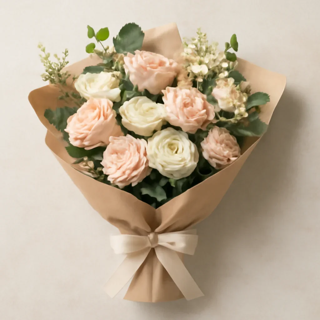 Thoughtful floral arrangement wrapped and ready to order