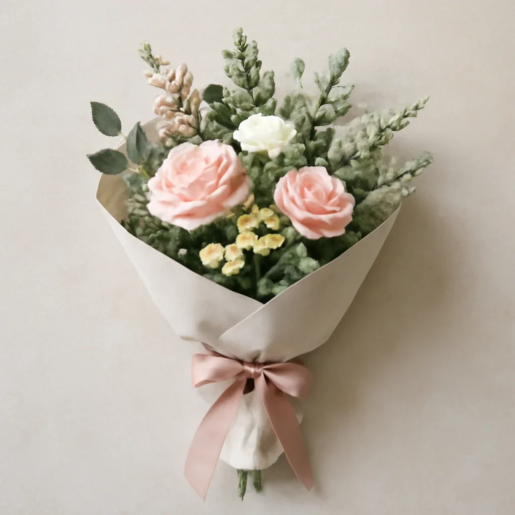 Thoughtful floral arrangement wrapped and ready to order