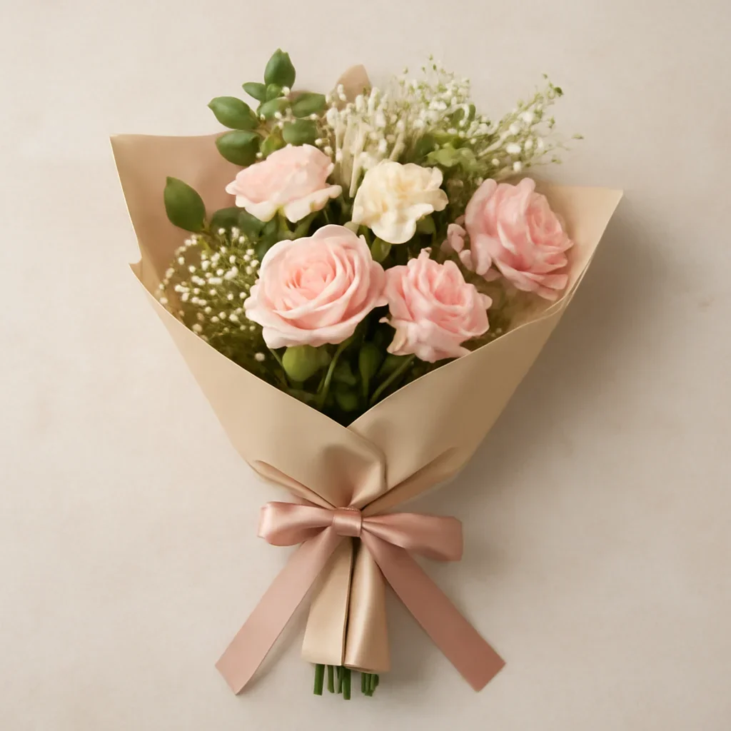 Thoughtful floral arrangement wrapped and ready to order