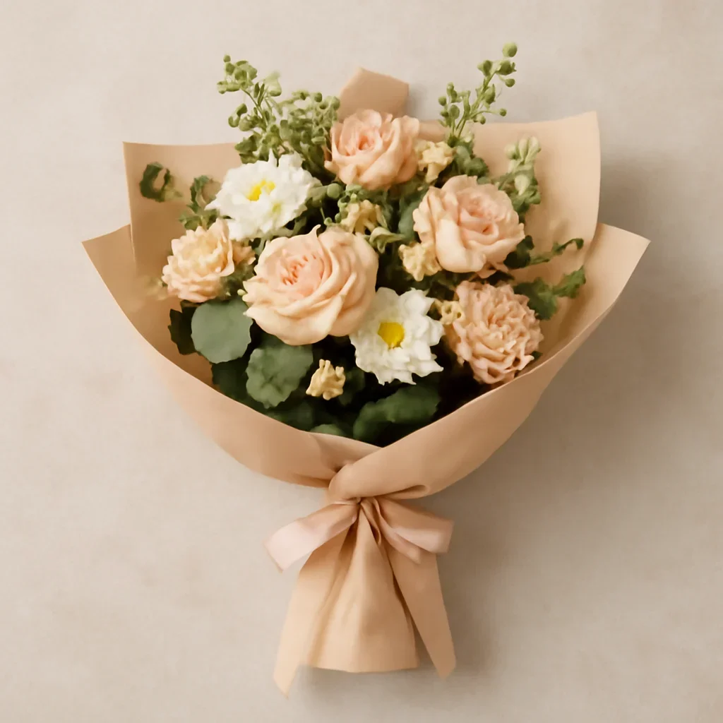Thoughtful floral arrangement wrapped and ready to order
