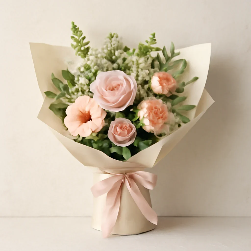 Thoughtful floral arrangement wrapped and ready to order