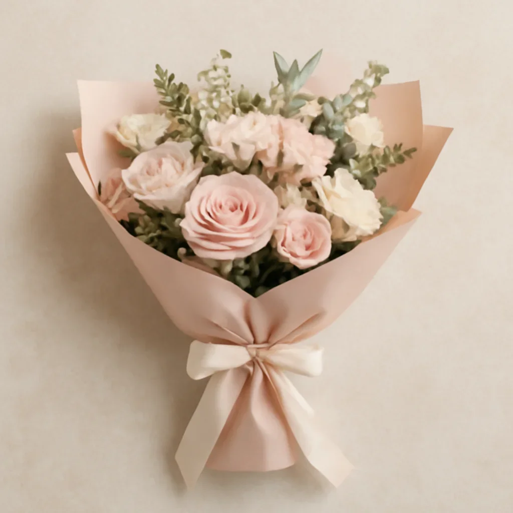 Thoughtful floral arrangement wrapped and ready to order