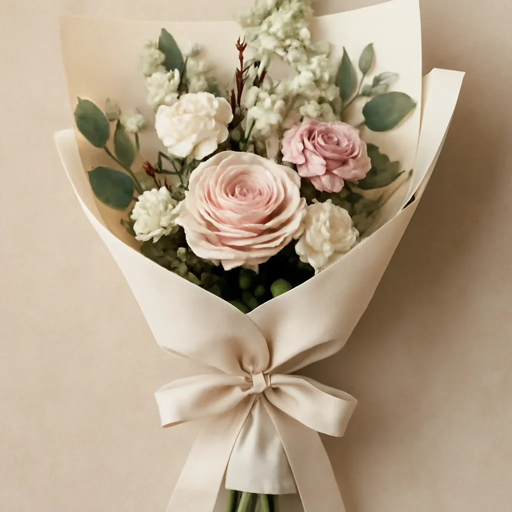 Thoughtful floral arrangement wrapped and ready to order