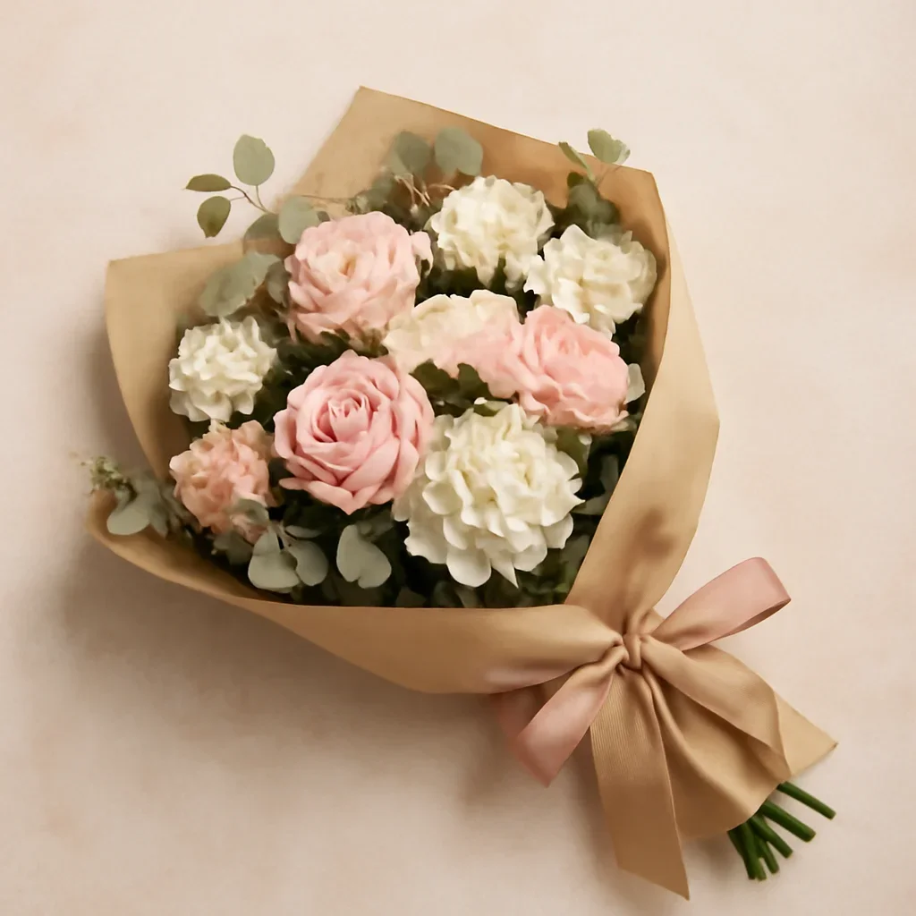 Thoughtful floral arrangement wrapped and ready to order