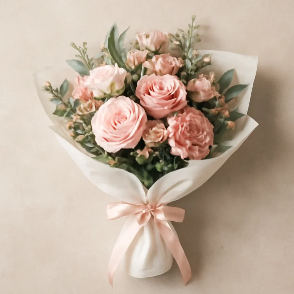 Thoughtful floral arrangement wrapped and ready to order