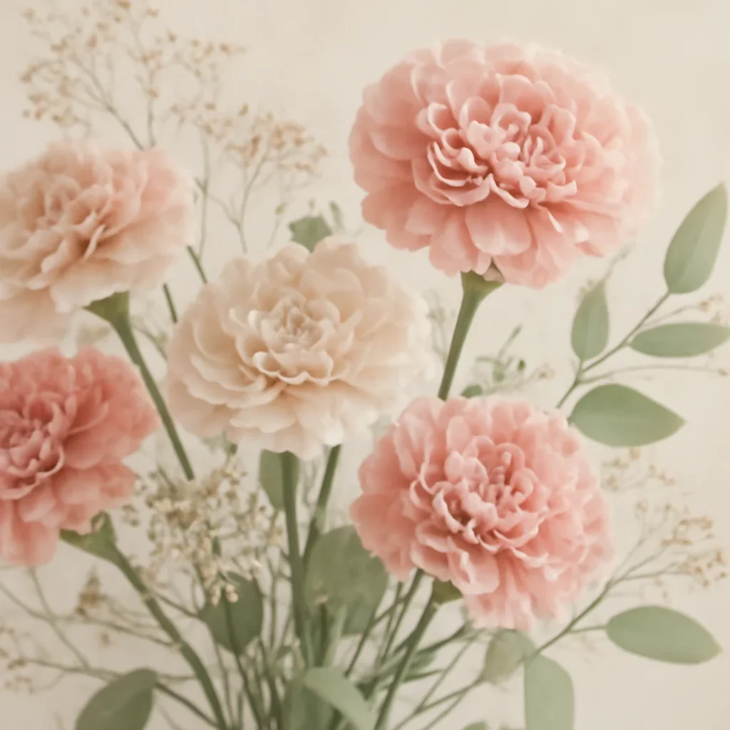 Seasonal flowers and design details related to carnations