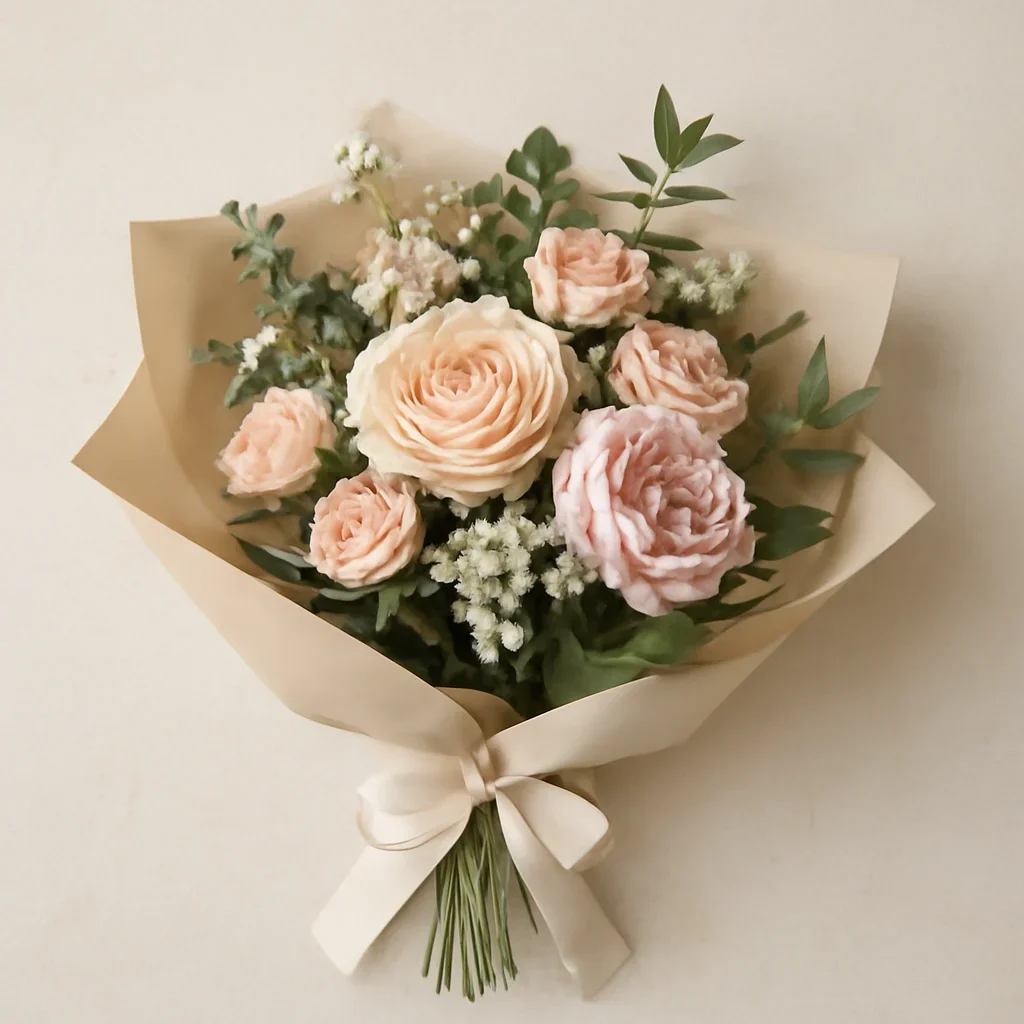 Thoughtful floral arrangement wrapped and ready to order
