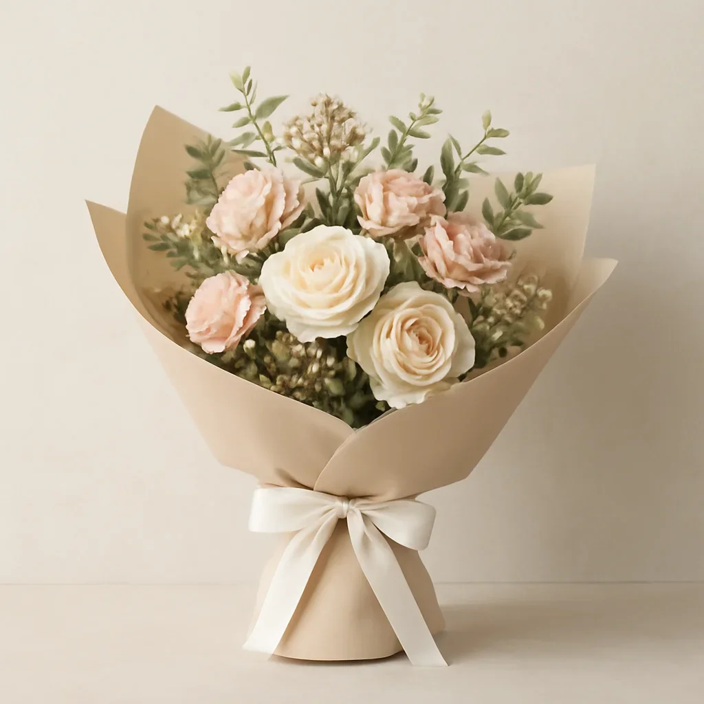 Thoughtful floral arrangement wrapped and ready to order