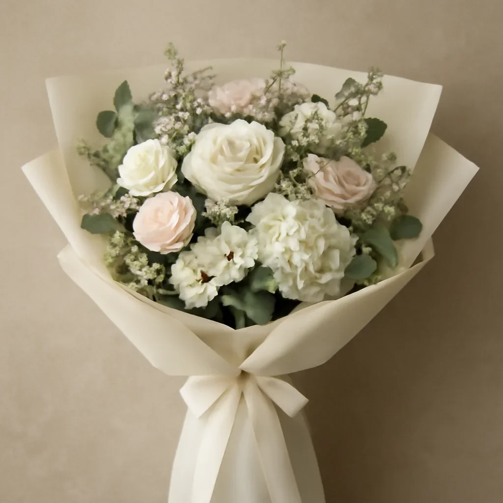 Thoughtful floral arrangement wrapped and ready to order