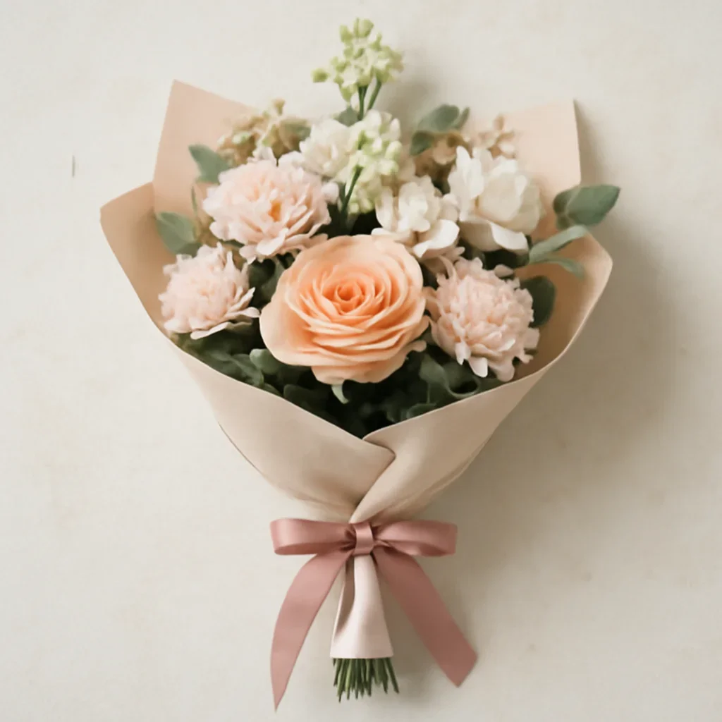 Thoughtful floral arrangement wrapped and ready to order