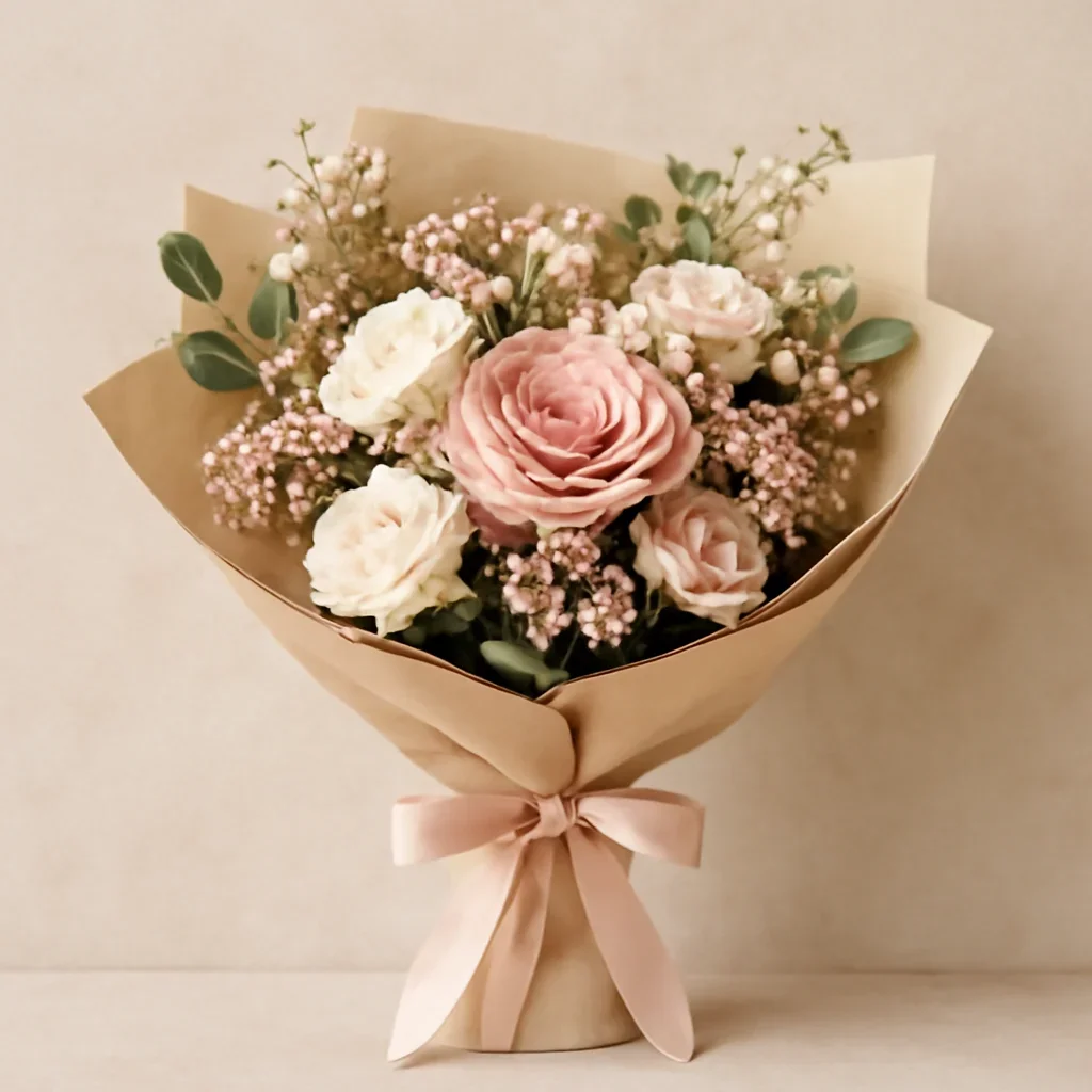 Thoughtful floral arrangement wrapped and ready to order