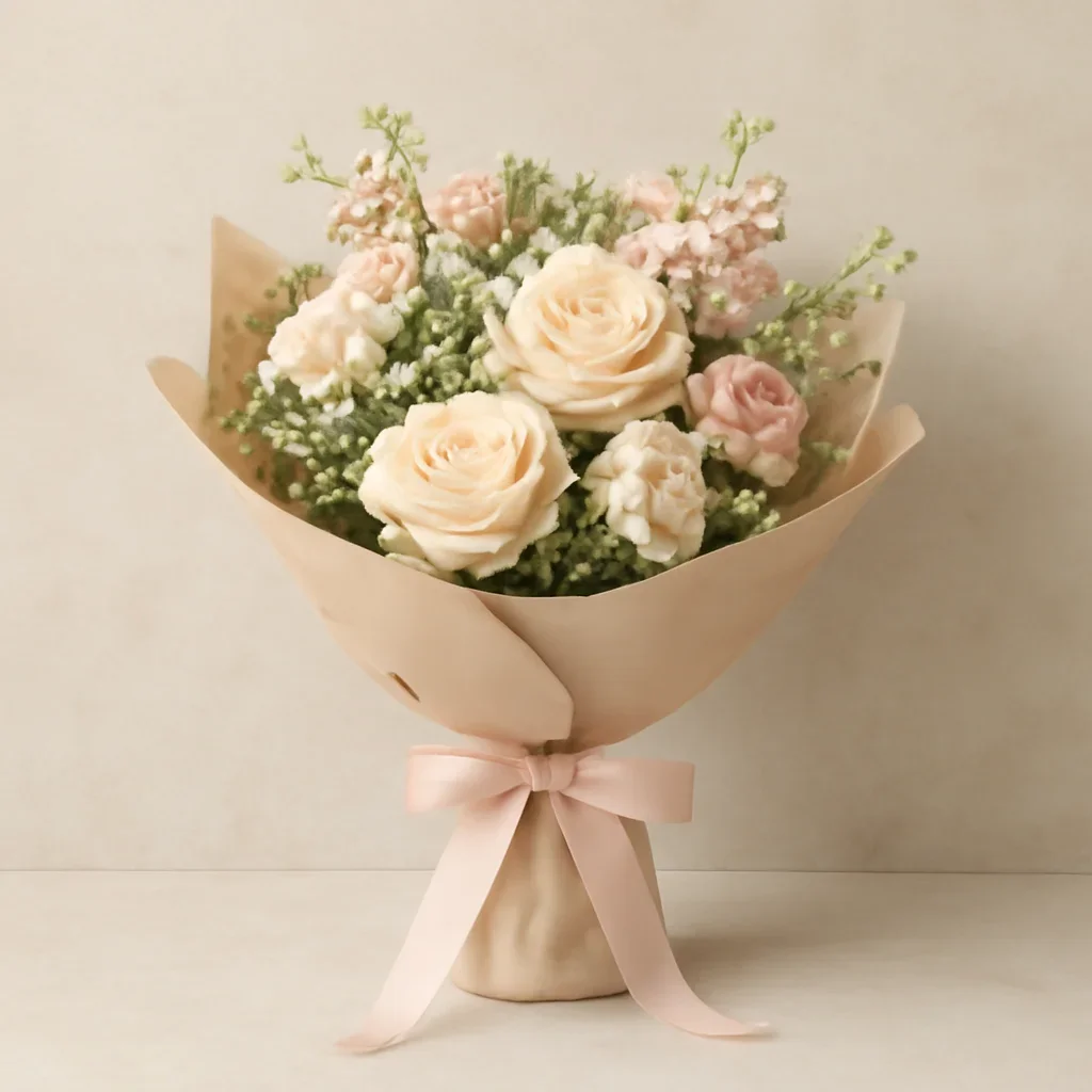 Thoughtful floral arrangement wrapped and ready to order