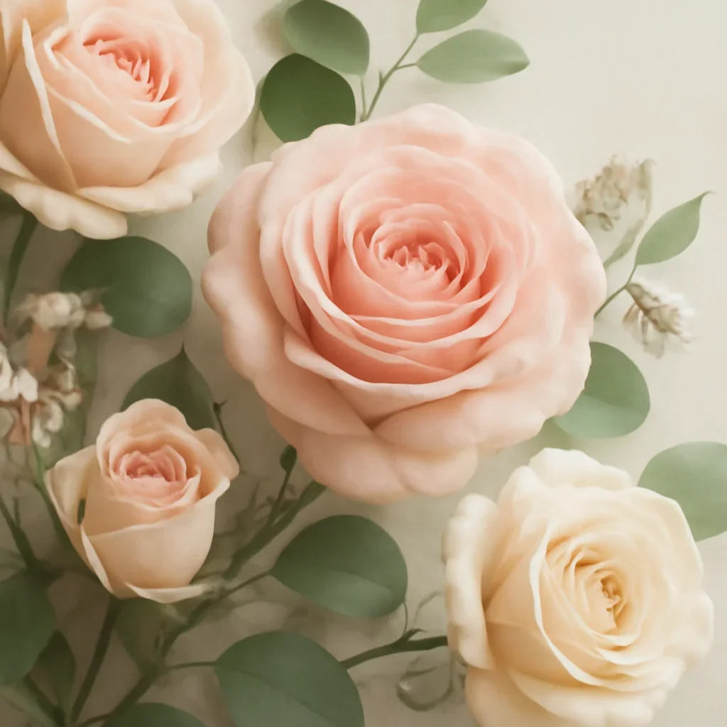 Seasonal flowers and design details related to roses