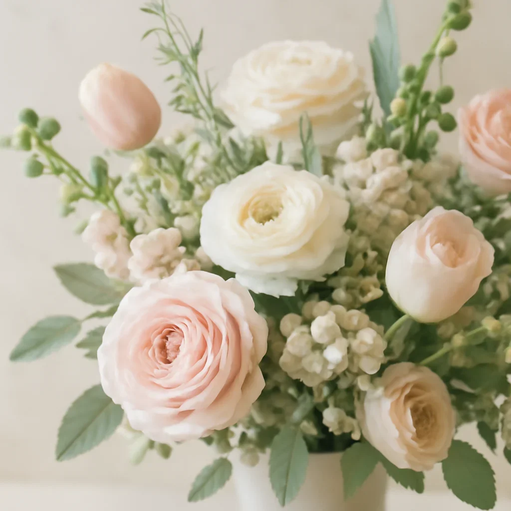 Seasonal flowers and design details related to shop flowers