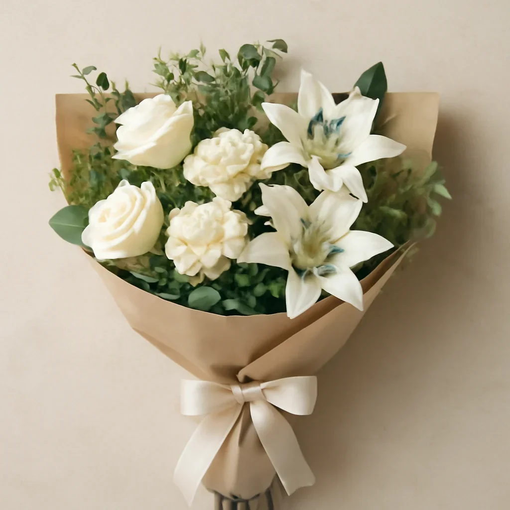Thoughtful floral arrangement wrapped and ready to order
