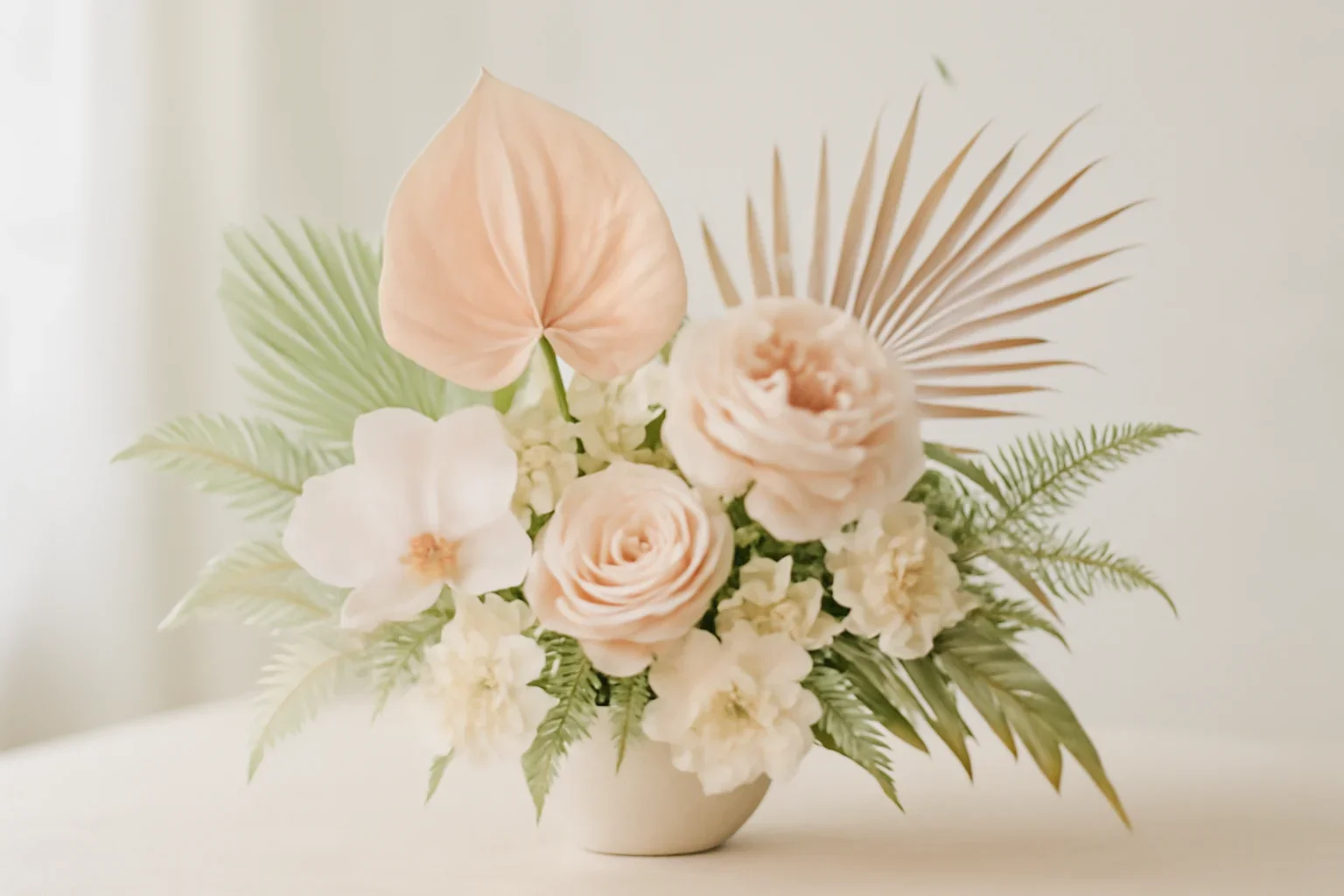 Handcrafted floral design representing tropical arrangements